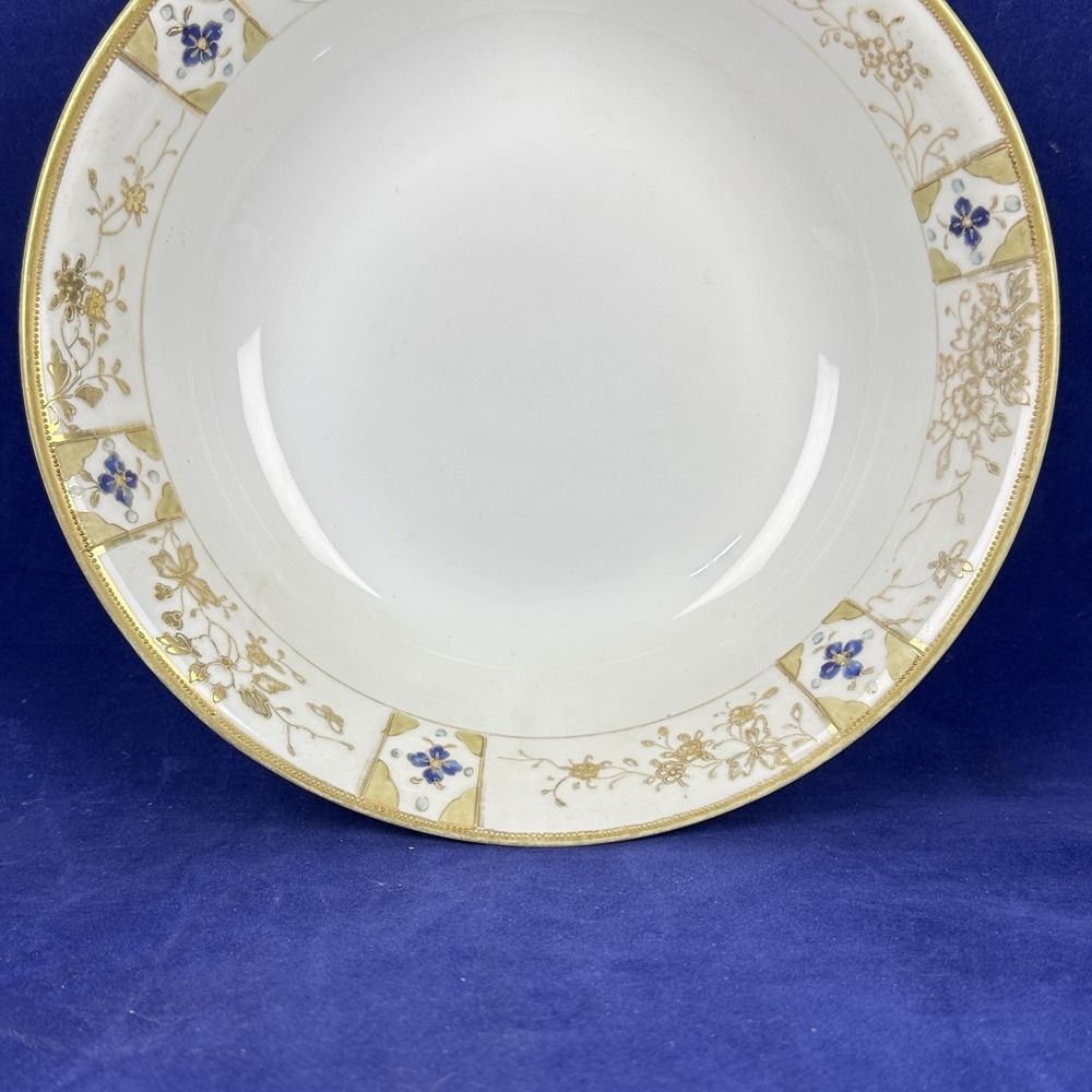 Antique Hand Painted Nippon  Bowl With Blue Flowers And Gold Accents Free Ship